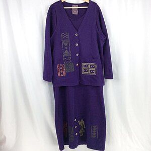 Vintage 2PC Blue Cactus Maxi Dress Womens Size 1X Art to Wear Langelook Batik